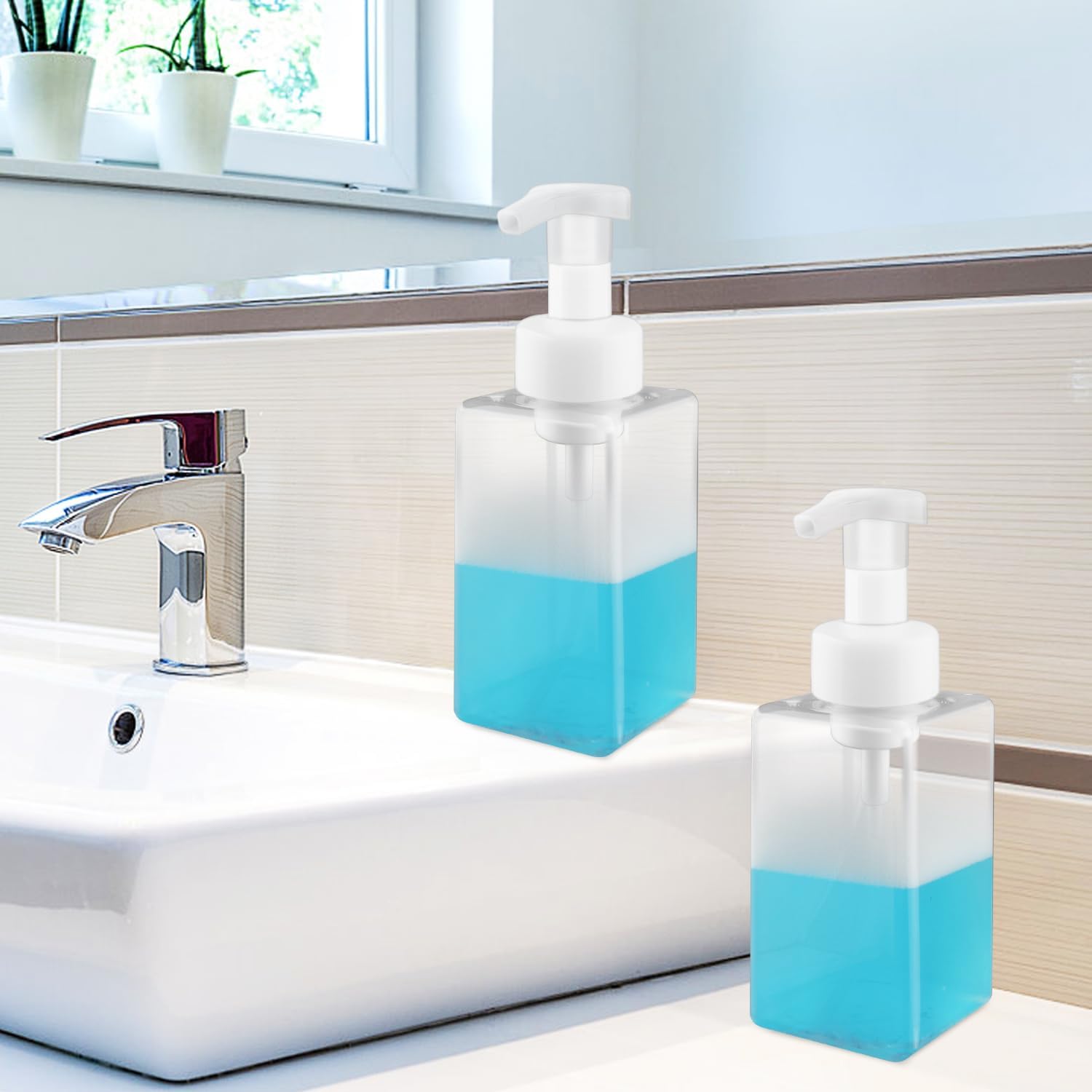 3 Pack Foaming Soap Dispenser Empty Plastic Foam Pump Bottle Refillable Foam Soap Bottle Dispenser for Shampoo Liquid Soap Face Wash (Clear, 450ml/15oz) - Image 5