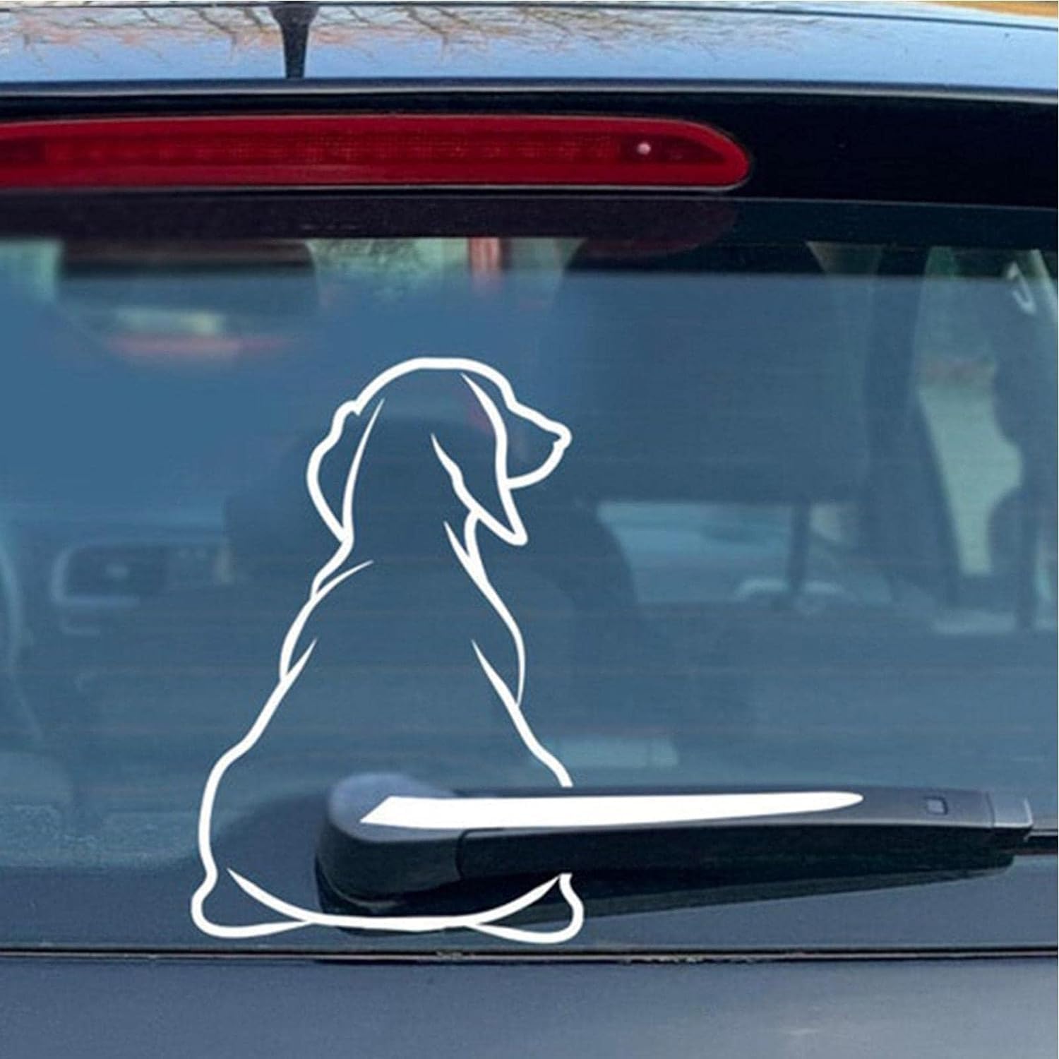 White Car Stickers Funny Rear Window, Rear Windscreen Wiper Tail Sticker, Reflective Dog Decals, Waterproof Cartoon Moving Tail Stickers for Car Vehicle (21 x 33 cm)