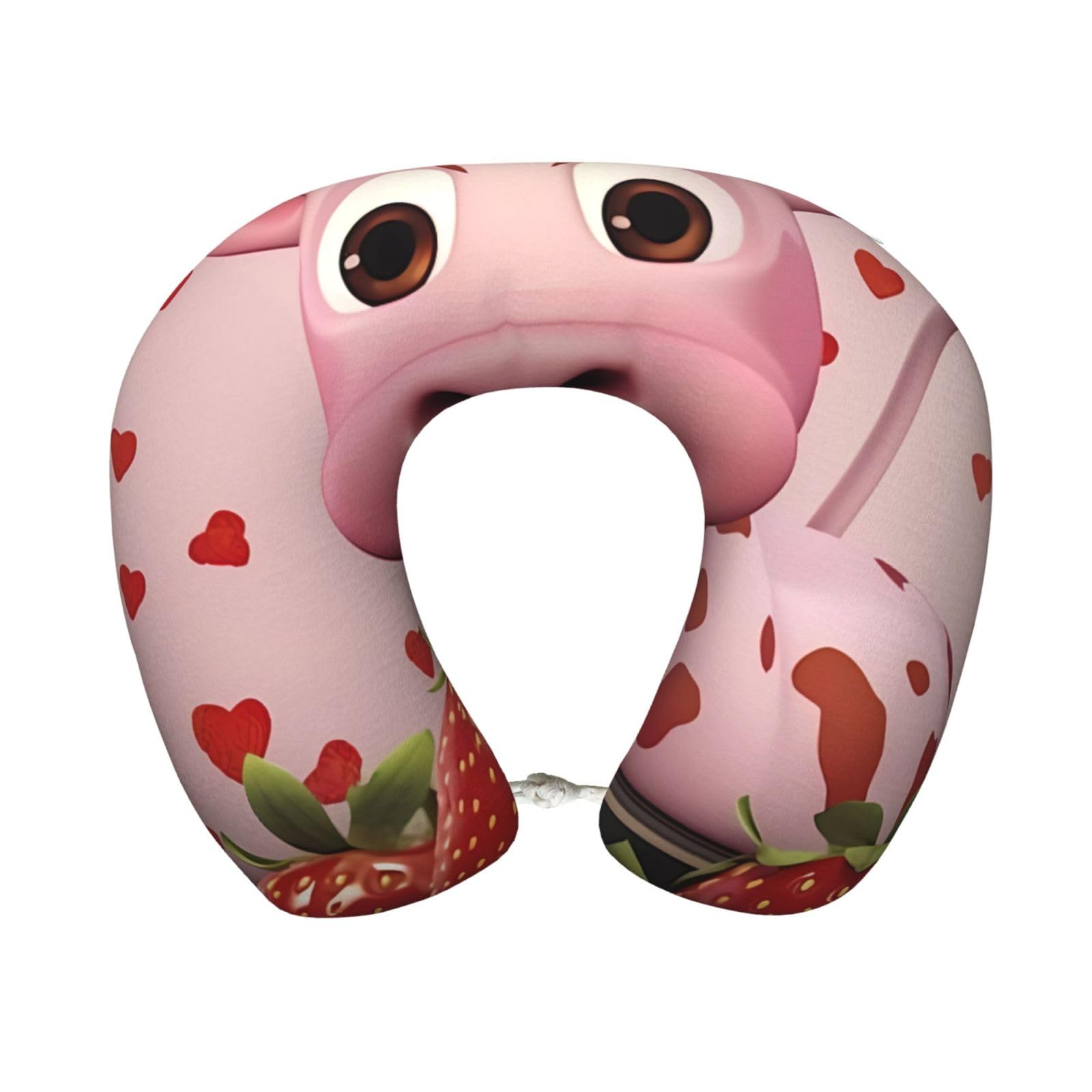 BOAIHH Pink Cow with Strawberries Memory Foam Travel Pillow for Soft Comfort Fits Snugly for Naps Office, and Airplane Use