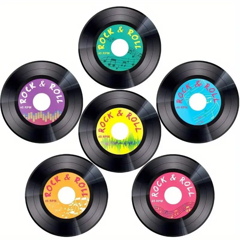 Image of Retro Vinyl Record Design Wooden Coaster Colorful Heat-Resistant Drink Suitable Cafes, Bars, and Homes Retro Style Kitchen Table Accessories Durable Wooden Decorative Items Choice Hotel