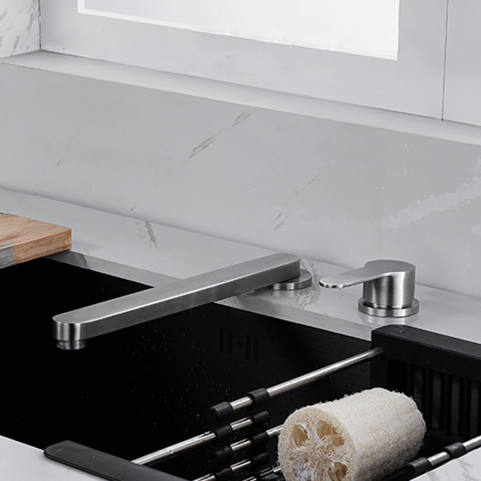 XJTNLB Grifo Cocina Plegable Bajo Ventana Cepillado Grifos de Cocina Fregadero Monomando Grifo Mezclador Cocina Fregadero Oculto de Elevación