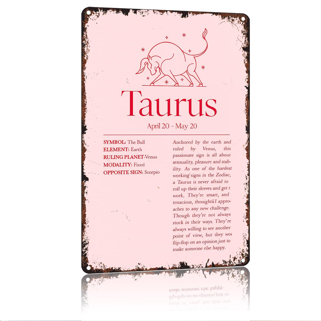 peiyeety Taurus Funny 8x12 Inch Aluminum Vintage Metal Tin Signs-For Living Room Kitchen Bedroom Patio Porch Men'S Nest Wall Decor