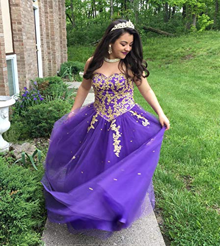 QXMYOO Ball Gown Sweet 16 Dress Quinceanera Formal Long Prom Dresses with Gold Applique4