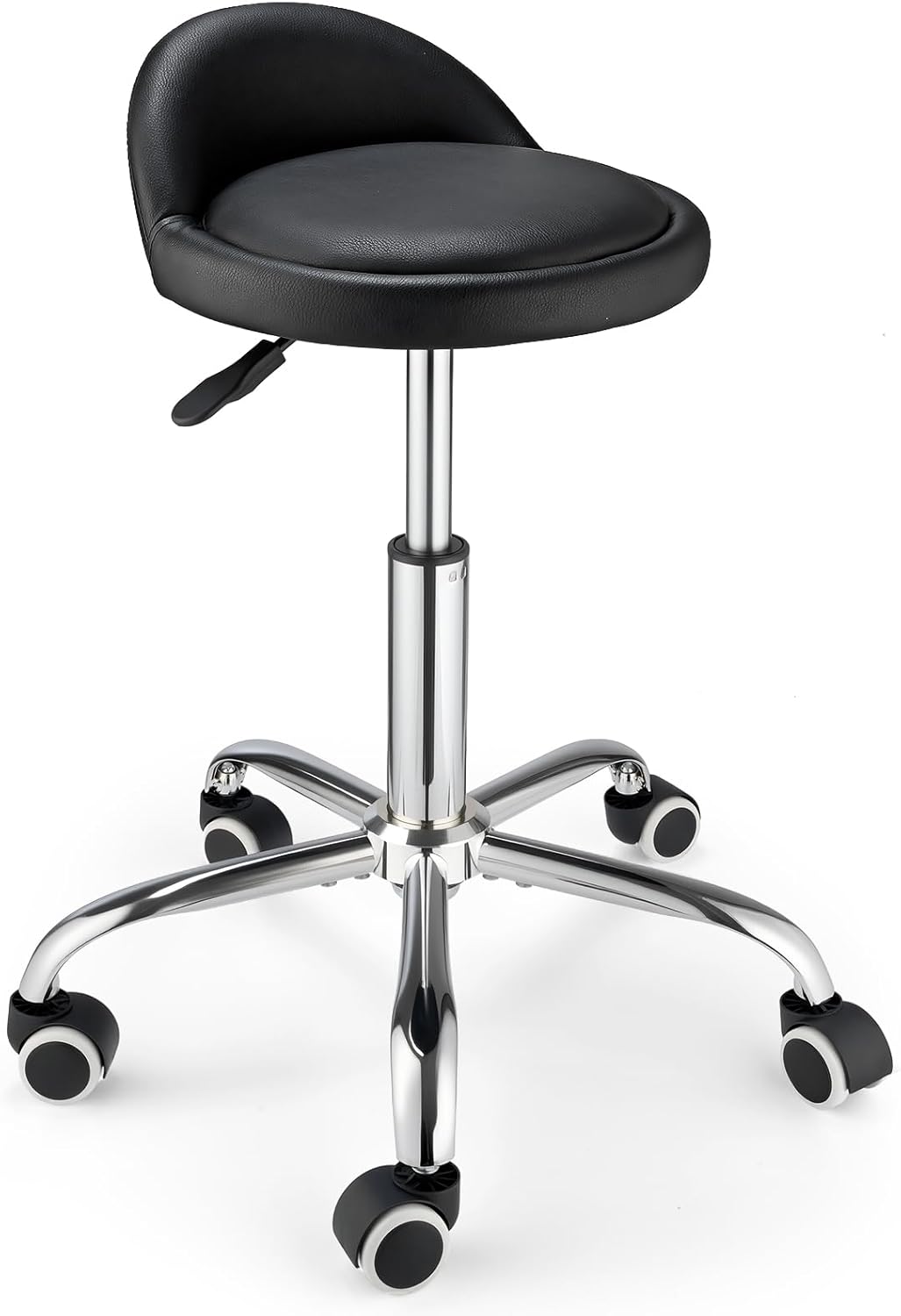 Swivel Rolling Stool with Wheels Height Adjustable Stool Chair Drafting Chair with Backrest Stable Base Foot Black