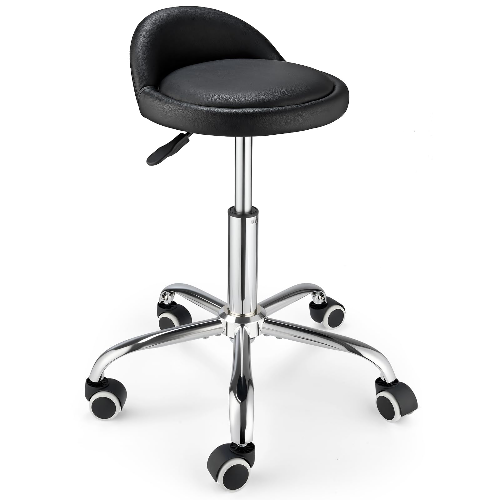 Taburete giratorio con ruedas, altura ajustable, silla de dibujo con respaldo, base estable, color negro