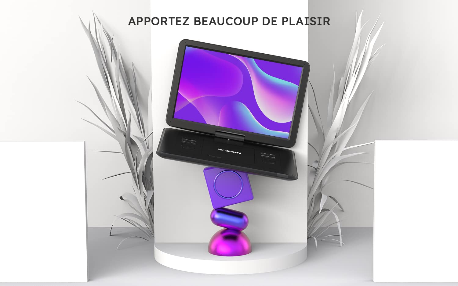 Lecteur DVD Portable 17,5" Grand écran HD 15,6" Batterie Rechargeable 6 Heures USB/SD/TV Noir