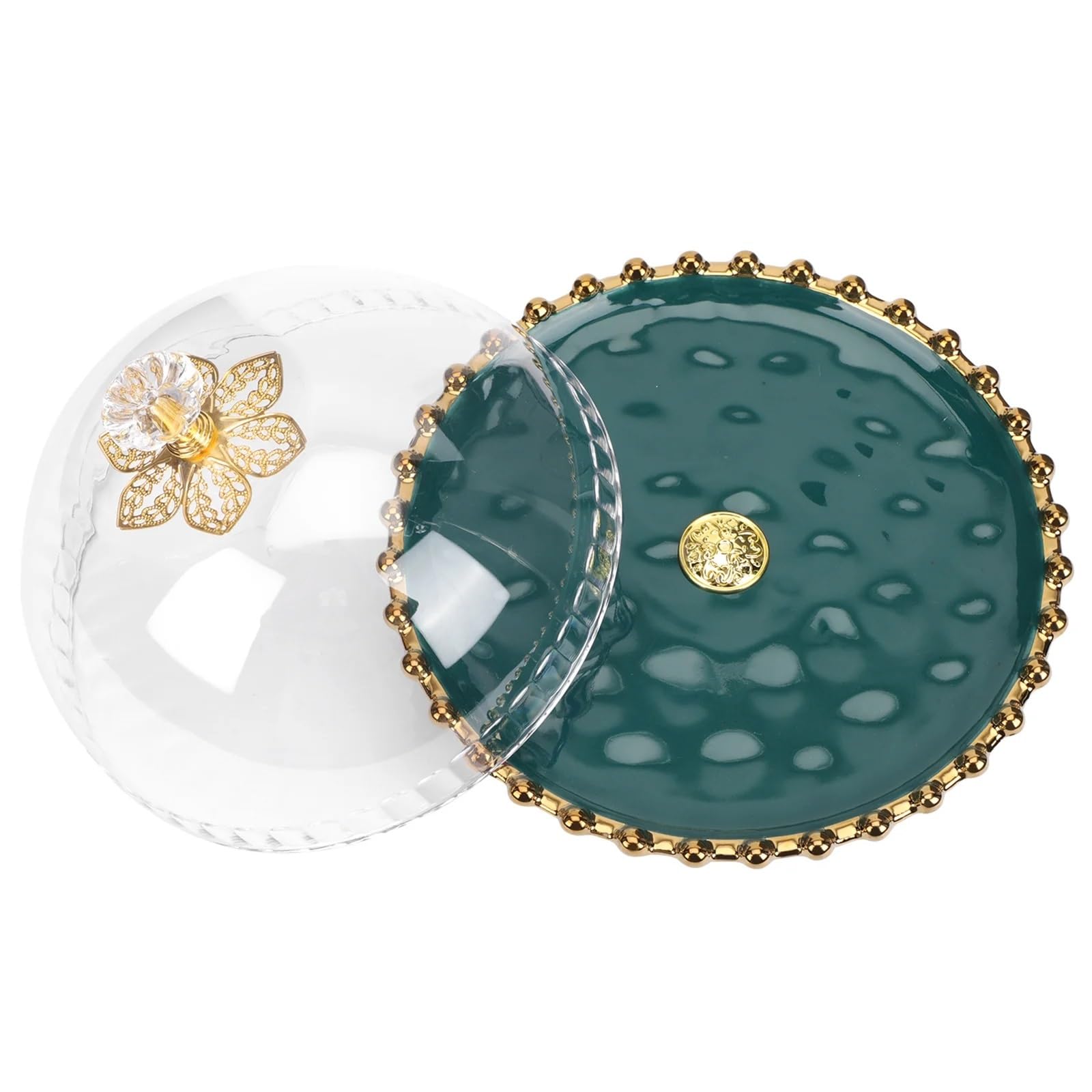 Alzata per torte con cupola in vetro e ceramica, per dessert nuziali, alzata in cristallo, coperchio rotondo da 8 pollici (bianco verde)