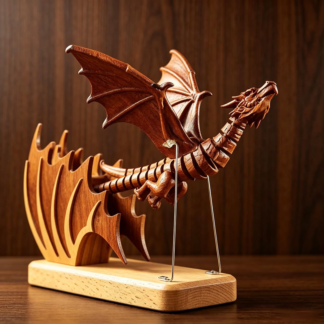 Scultura a forma di drago in legno, creature gotiche mobili come modello da