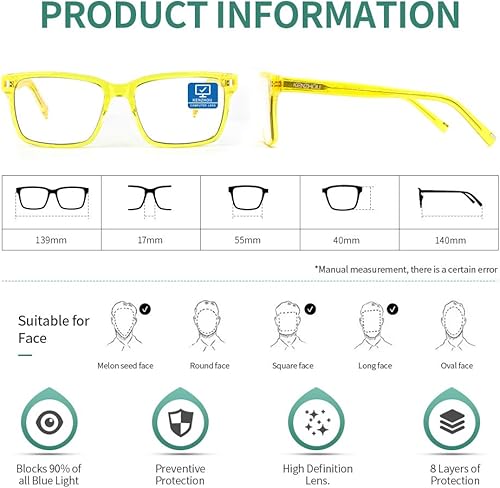 Miniatura 6 de Lentes ligeros para computadora con bloqueo de luz azul, marco acrílico antialérgico, antifatiga ocular para mujeres y hombres