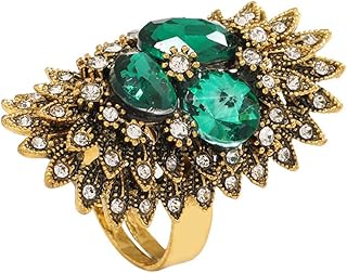 Vintage Oval Flower Rhinestone Statement Ring for Women Gold Tone Boho CZ Indian Bollywood Wedding Engagement Adjustable Wide Wrap Finger Rings Comfort Fit Cocktail Christmas Jewelry