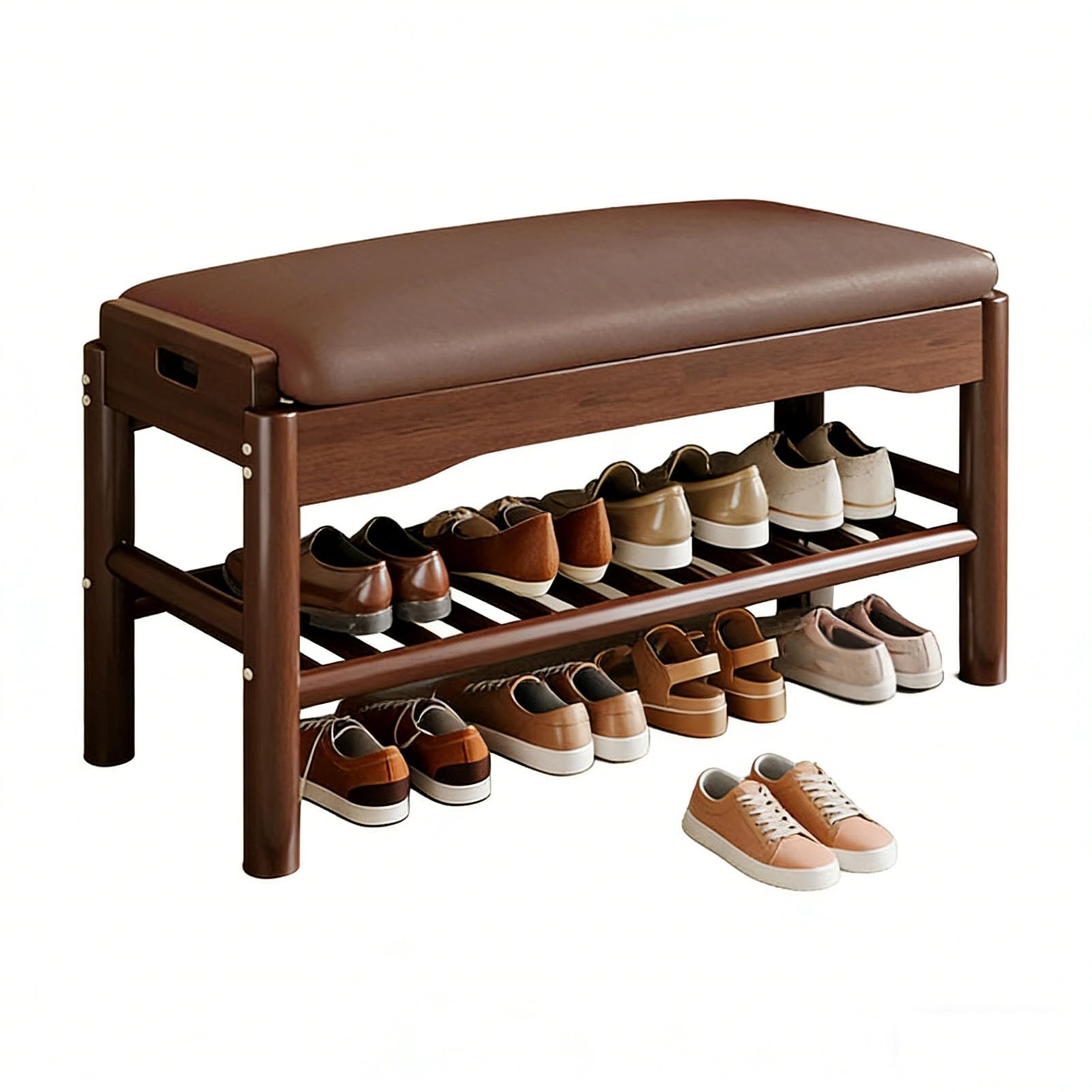 WJFTODAY Modern Solid Wood Shoe Bench Narrow Entryway Storage Compact Walnut Shoe Rack Stool for Bedroom or Hallway 2.60cm Stylish Shoe Changing Seat