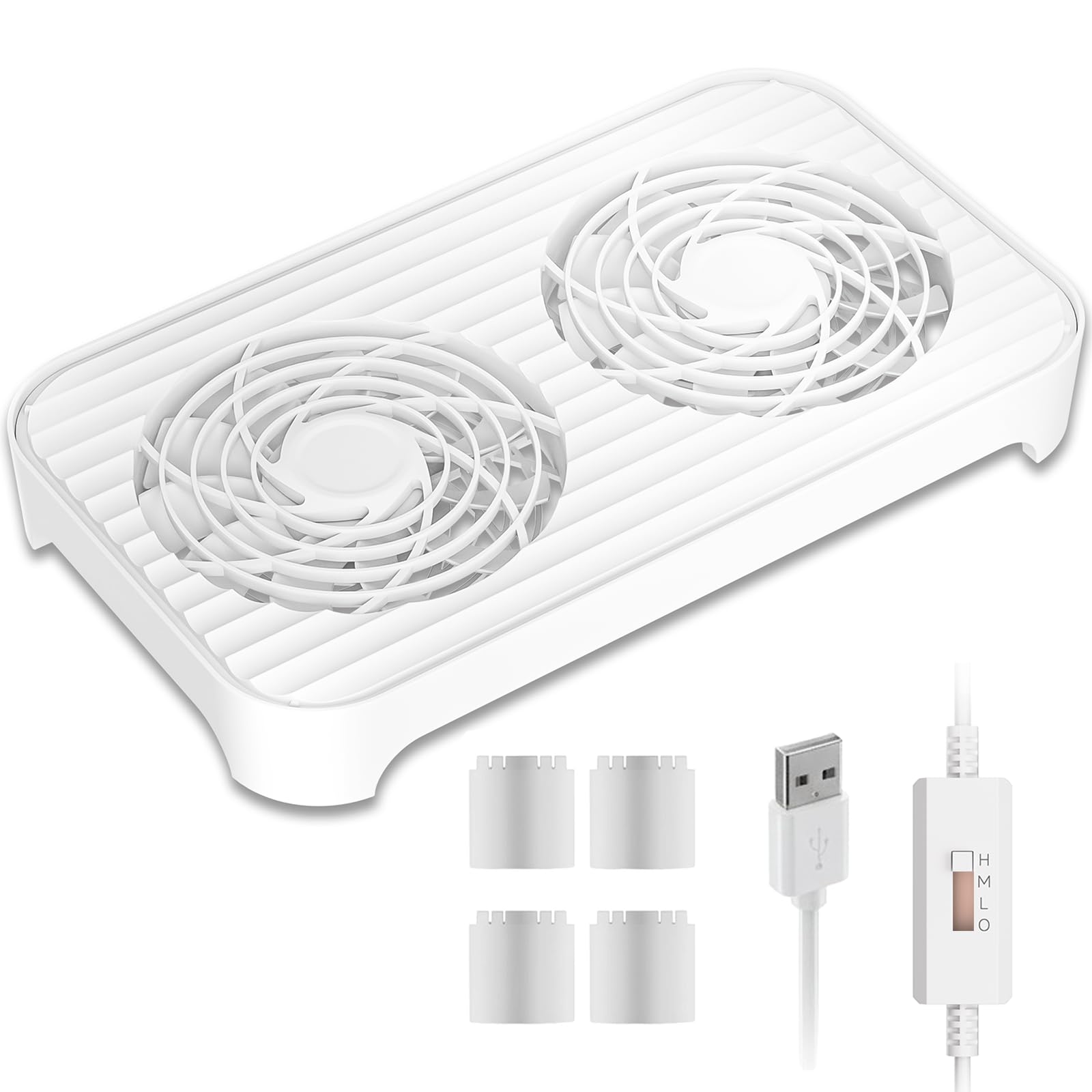 X4-V2 - Ventilador de refrigeración USB silencioso, ventilador USB dual de alta velocidad de 140 mm con controlador de 3 velocidades, diseño de refrigeración apilable para router, laptop, mini