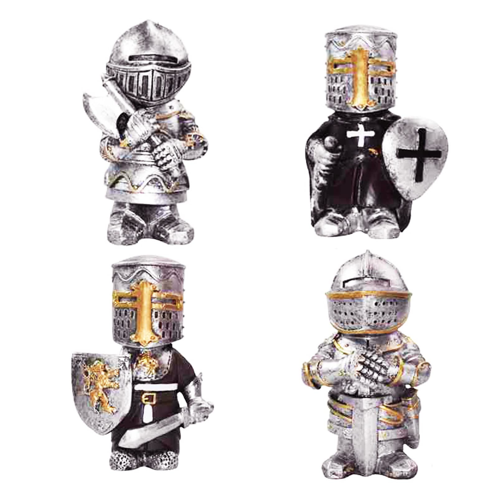 Garden Gnome Statue Easter Knight-Guard - Resin Garden Figurines Suit Funny Naughty Dwarf Outdoor Decoration, Medieval Crusader Knight Ornament Resin Sculpture Mini Garden Goblin (Swordsman - 4 Pack)
