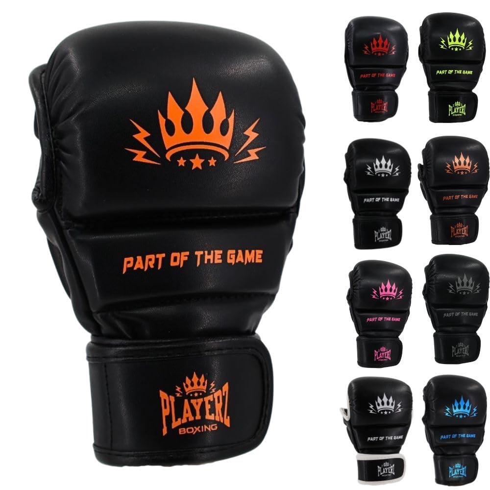Playerz Element Kids MMA Sparring Gloves, Synthetic Leather Grappling Gloves, Side Thumb Protection, Double Wrap Closure, 1" High Tech Padded Knuckle for Young Martial Artists