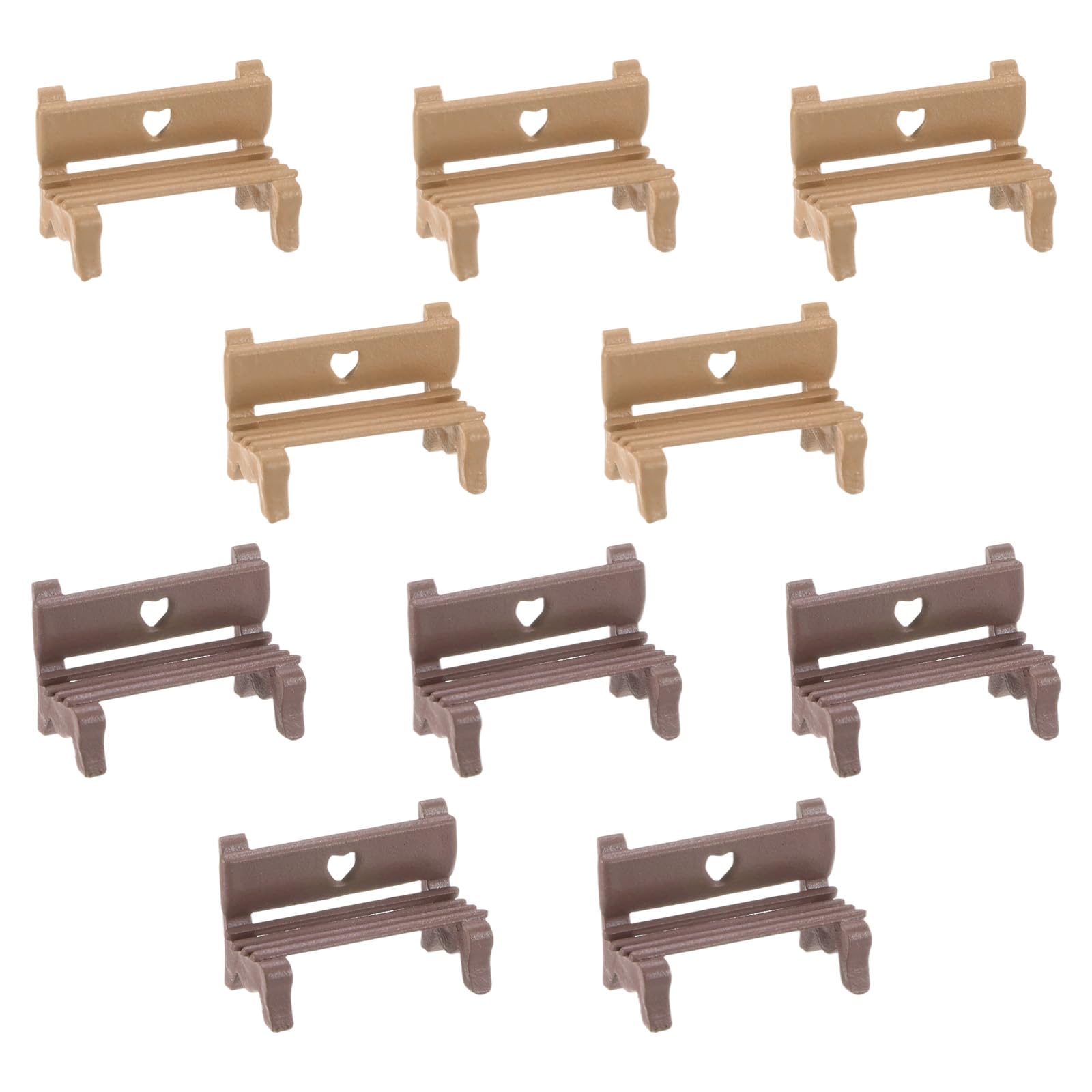 M METERXITY 10-Pack Miniature Park Bench Models, 0.9x0.4x0.6" ABS Mini Village Garden Chair for Dollhouse/Terrarium/DIY Micro Landscaping, Train Platform Figurine [Light Brown, Dark Brown]