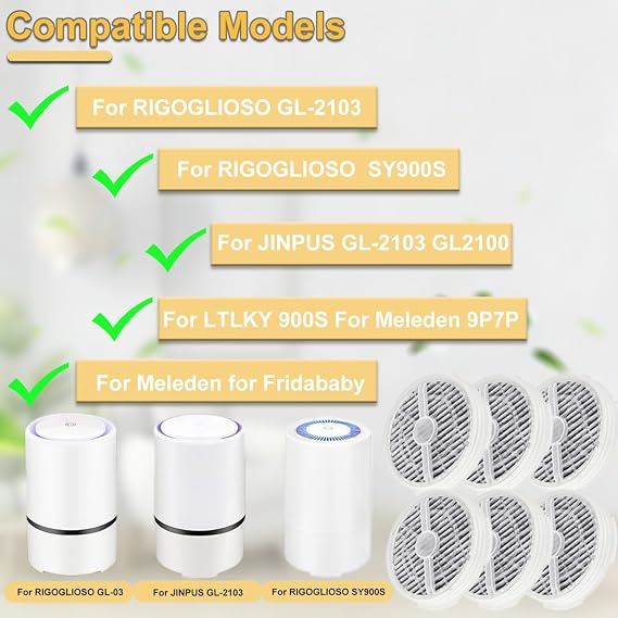 GL-2103 Air Purifier Filter Replacement for RIGOGLIOSO GL-2103 SY900S for JINPUS GL-2103 for LTLKY 900S HEPA and Activated Carbon Filters 6-PACK with 1 Cleaning Brush