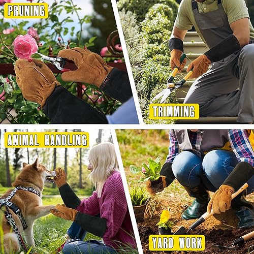 Image of HANDLANDY Rose Pruning Gloves for Men Women, Thorn Proof Gardening Gloves | Long Leather Gardening Gloves, Breathable Leather Gauntlet, Best Garden Gifts & Tools for Gardener (Caramel Brown, XL)