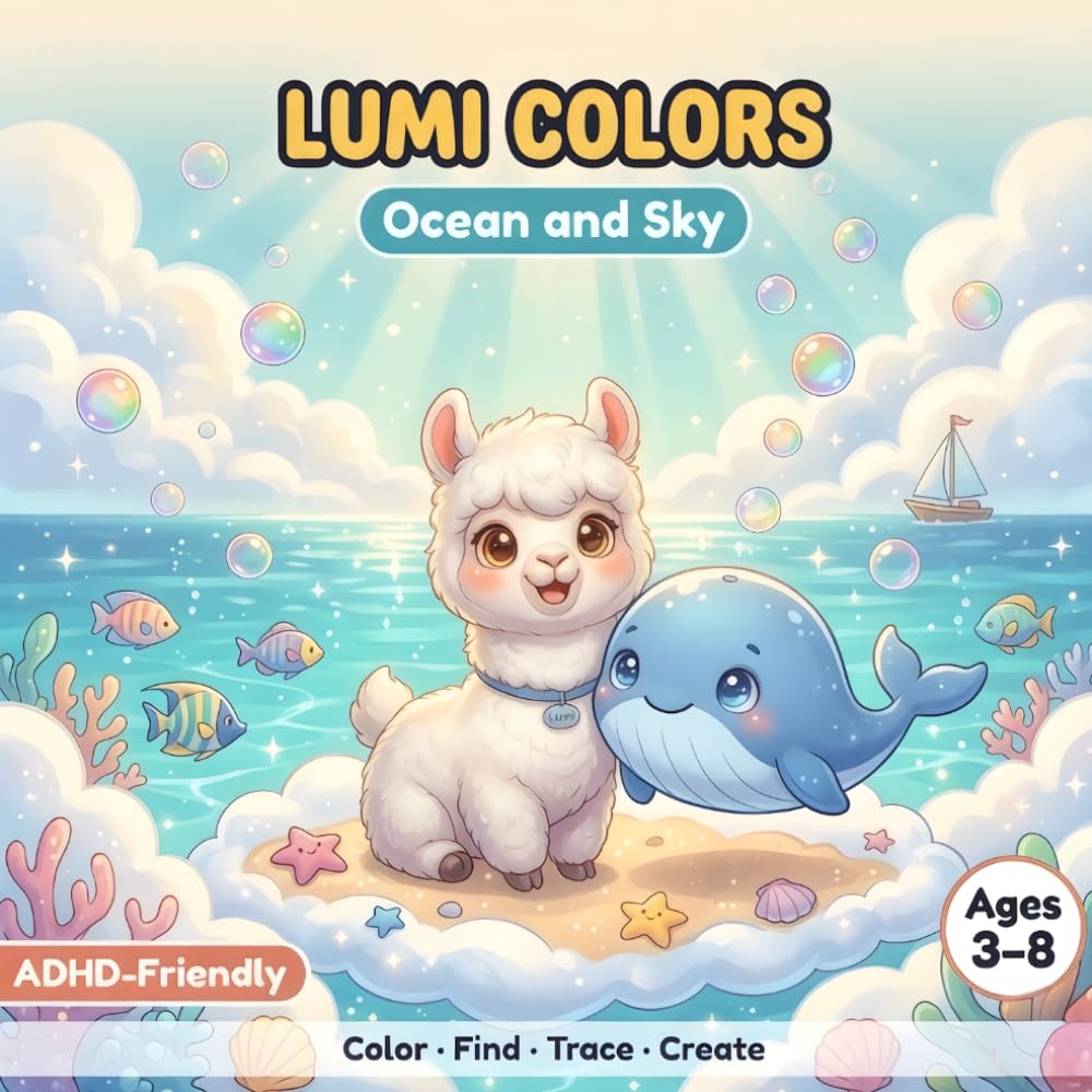 LUMI COLORS Vol. 2 — Ocean and Sky: Coloring, Find It, Trace and Create Activity Book for Kids with ADHD Ages 3-8: Calming Focus Activities with Lumi ... and ADHD Support (LUMI COLORS Collection)