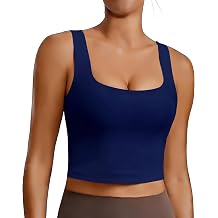 PINSPARK Sports Bra for Women Square Neck Longline Tank Tops with Padded