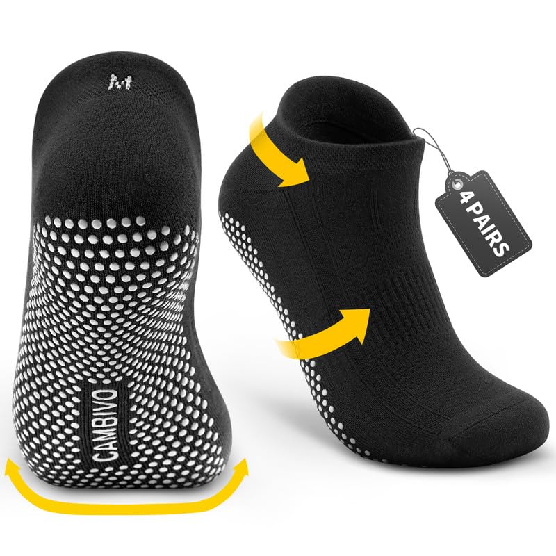 CAMBIVO Calcetines Pilates Antideslizantes 4 Pares, Calcetines Yoga Tobilleros Mujer Hombre con Puntos de Agarre de Silicona, Pilates Socks Cortos Transpirable para Danza, Fitness, Deportes