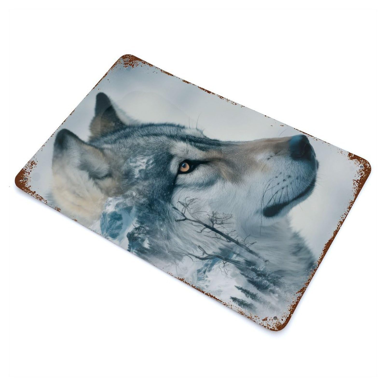Wolf Dog Husky Nature 11.8"x7.9" Vintage Rust Metal Sign, Shabby Chic Decor for Garage, Bar And Workshop Decor