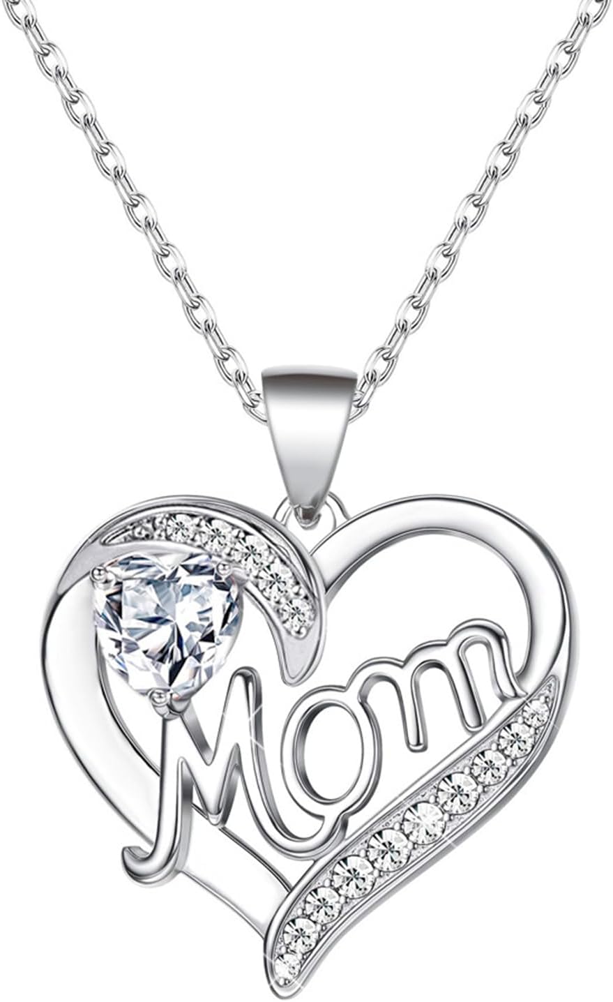 Heart Necklace for Women,Mother's heart-shaped pendant necklace, Love Heart Pendant with Cubic Zirconia and Infinity Necklace, 925 Sterling Silver Heart Necklace for Mother's Day.