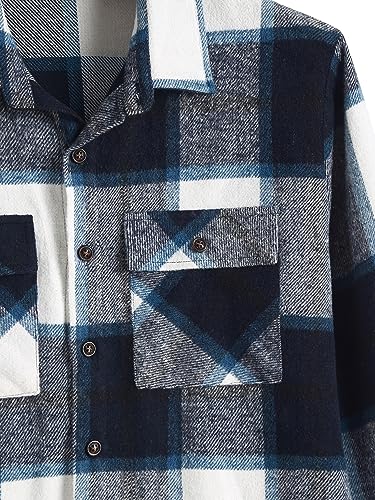 Image of ZAFUL Unisex Plaid Flannel Shirt Jacket Button Down Long Sleeve Pocket Coat Outwear | Mens Fall Clothes Lightweight Long Sleeve Button Down Flap Pocket Jacket Tops for Fall&Winter 2026