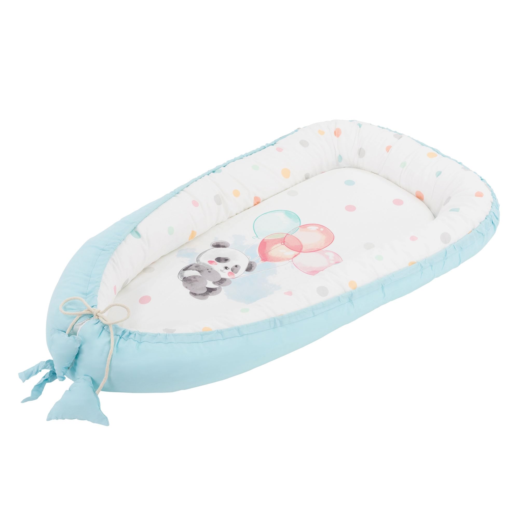 Joyz Babynest, Panda Hellblau, 90x50cm, Baumwolle, zweiseitig, antiallergisch, tragbar, Multifunktionale Babynestchen, Kokon für Babys & Säuglinge, Baby Nest Babybett Neugeborene Kuschelnest Reisebett