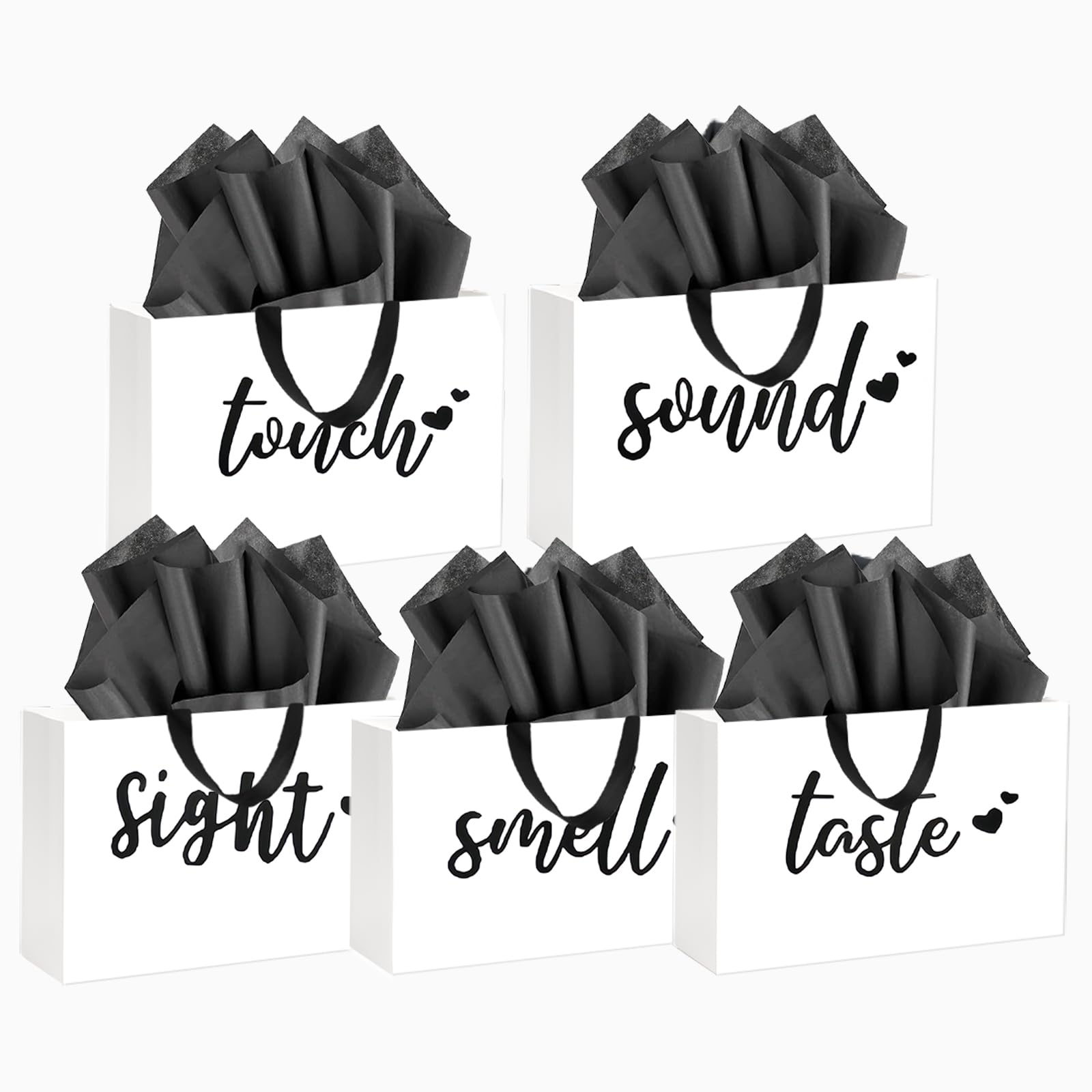 YIXAXKAO 5 Senses Gift Bags Five Senses Gift Bags with Tissue Paper Kraft Paper Bag with Ribbon Handles for Anniversary, Valentine's Day, Birthday for