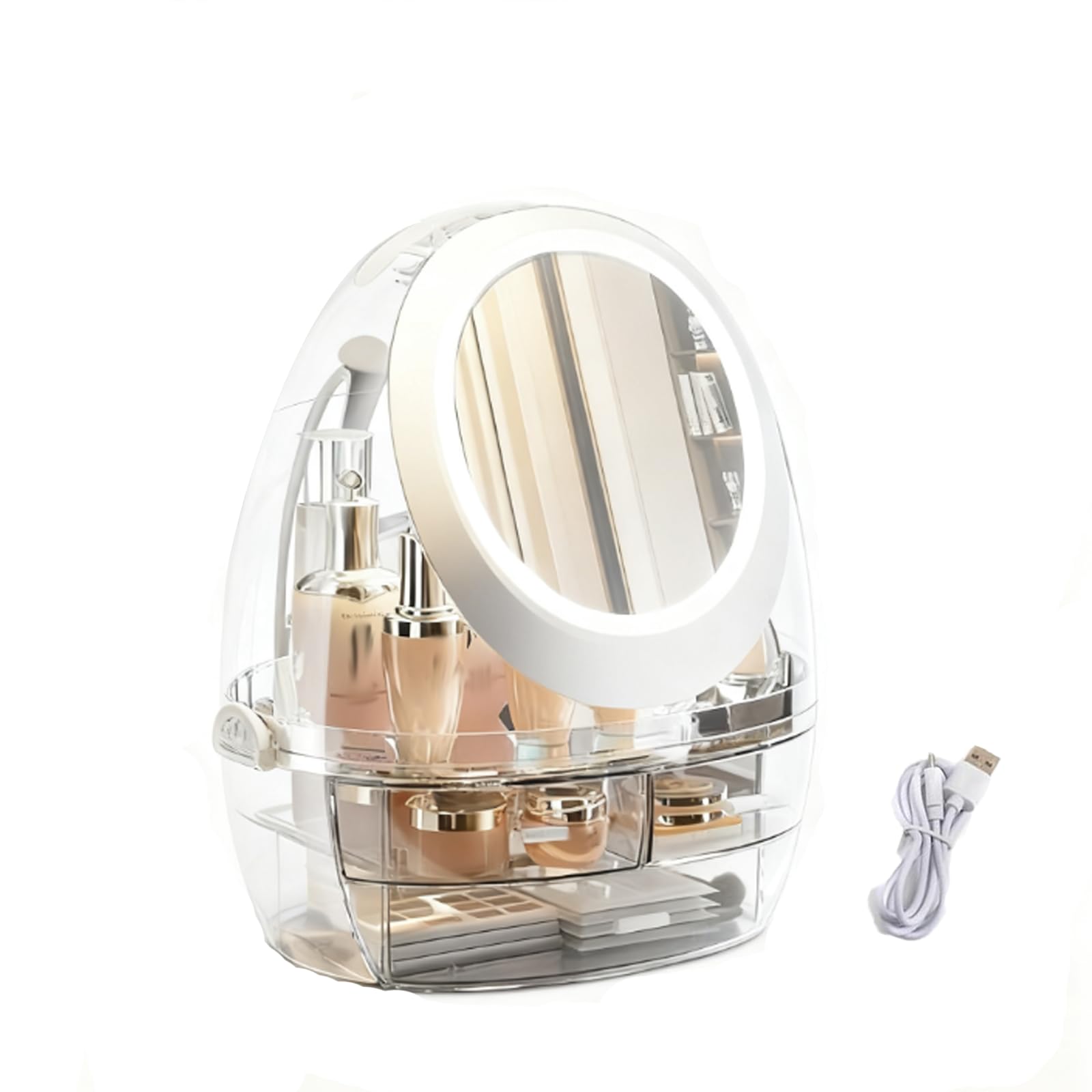 Organizzatore di trucco, organizzatore di cura della pelle con cassetti e coperchio trasparente, espositore di cosmetici per l'organizzatore di vanità e lo stoccaggio del piano di lavoro del b