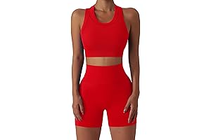 Fafoua Workout Sets for Women 2 Piece Seamless Ribbed Tank Top Sport...