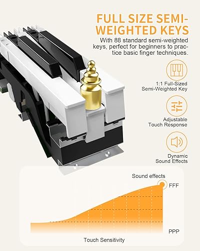 Miniatura 2 de KONIX Teclado de piano digital de 88 teclas, teclas semipesadas de tamaño completo, piano eléctrico con USB MIDI, pedal de sostenimiento, adaptador