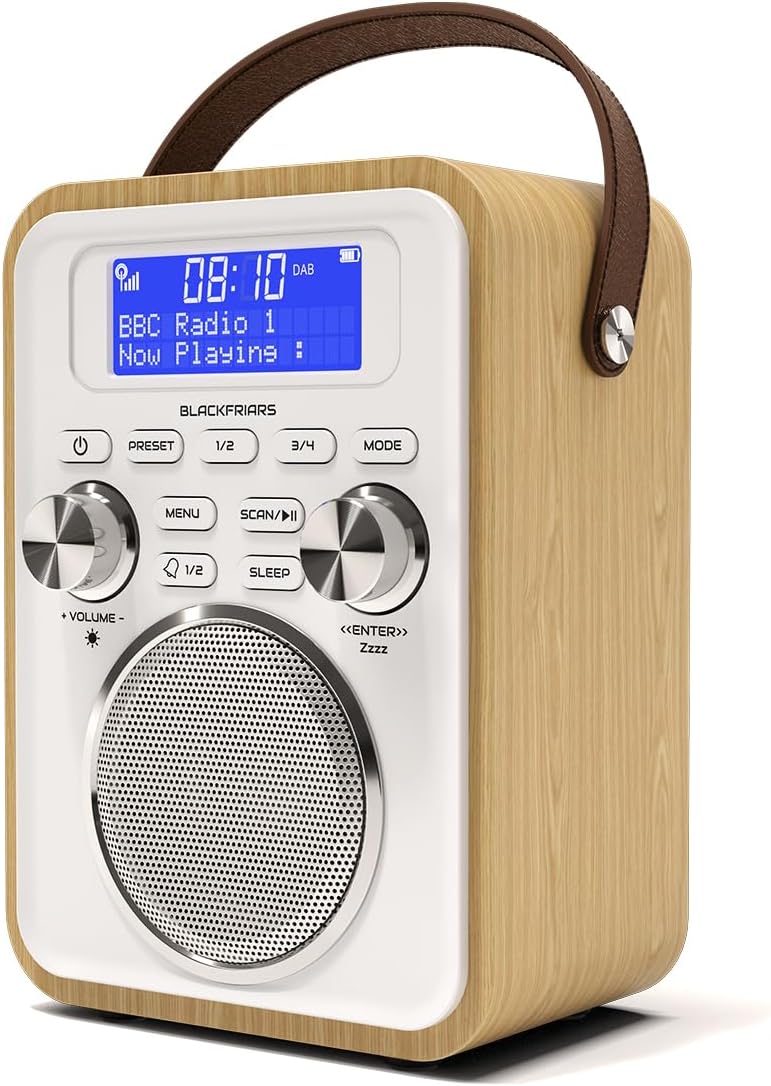 DAB/DAB+ & FM Portable Digital Radio | Bluetooth | Remote Control | Rechargeable Battery | Dual Alarms & Sleep Timer | Perfect for Home, Office or Outdoors | AZATOM Blackfriars 2 (OAK)