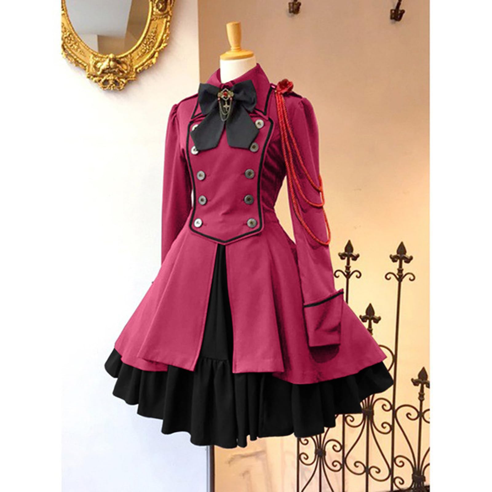 Disfraz De Bruja Vestido Retro for Mujer Monocolor Manga Trompeta Largo Princesa Pipa Cenicero Medieval (,)