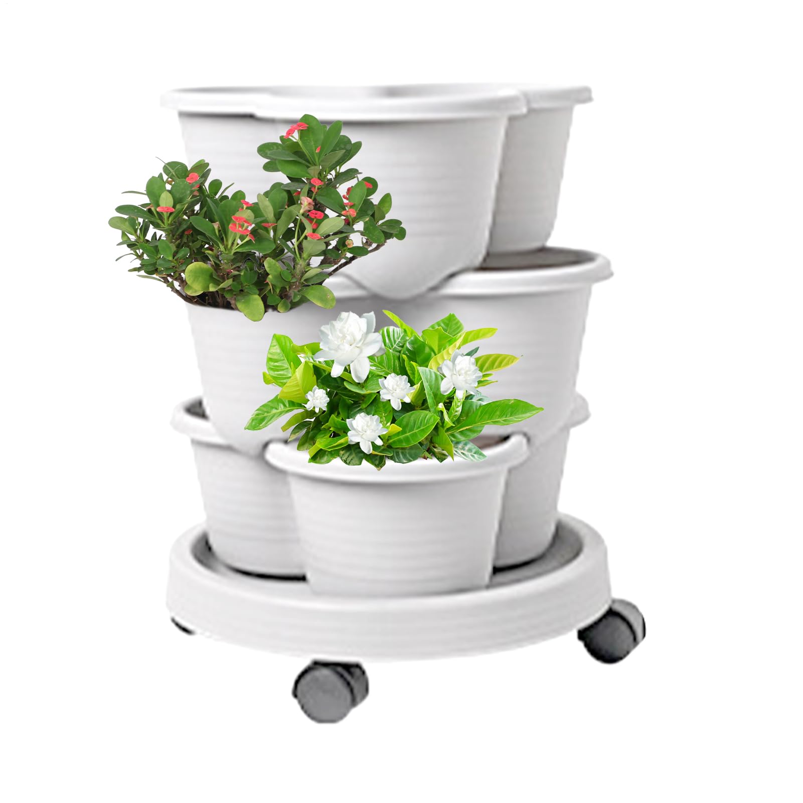 Torre Cultivo Vertical Kit De Cultivo En Contenedores Apilables por Niveles | Torre de Jardín Vertical Apilable Kit De Herramientas Para Verduras, Suculentas Y Fresas, Interior Y
