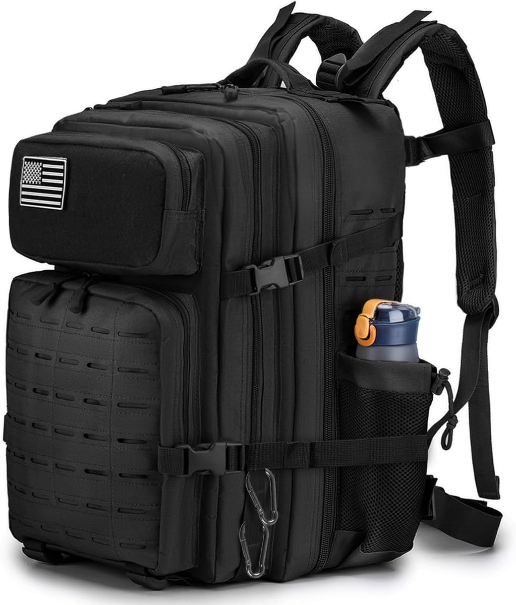 50L Military Tactical Backpack for Men,Water Resistant Day Backpack Molle Army 3 Days Assault Pack Bug Out Bag,Heavy Duty Hiking Treeking Gym Rucksack Black