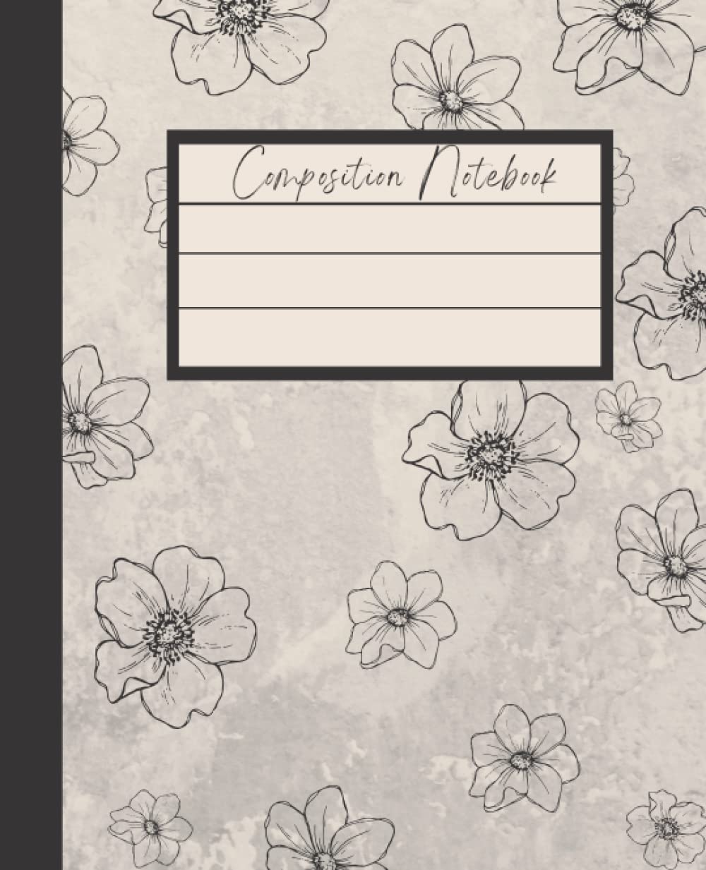 Composition Notebook by Oh Awesome Designs Cute Professional Floral - dainty flower - 7.5"x9.25" Neutral Black White Taupe 100 lined pages for Work