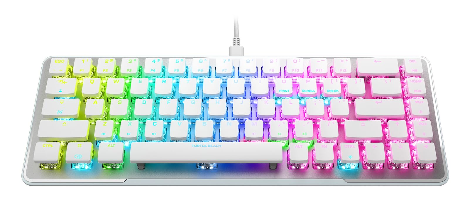 Turtle Beach Vulcan II Mini – 65% optyczno-mechaniczna klawiatura gamingowa z regulowanym oświetleniem RGB, technologia duplikatora klawiszy, płyta aluminiowa, biała
