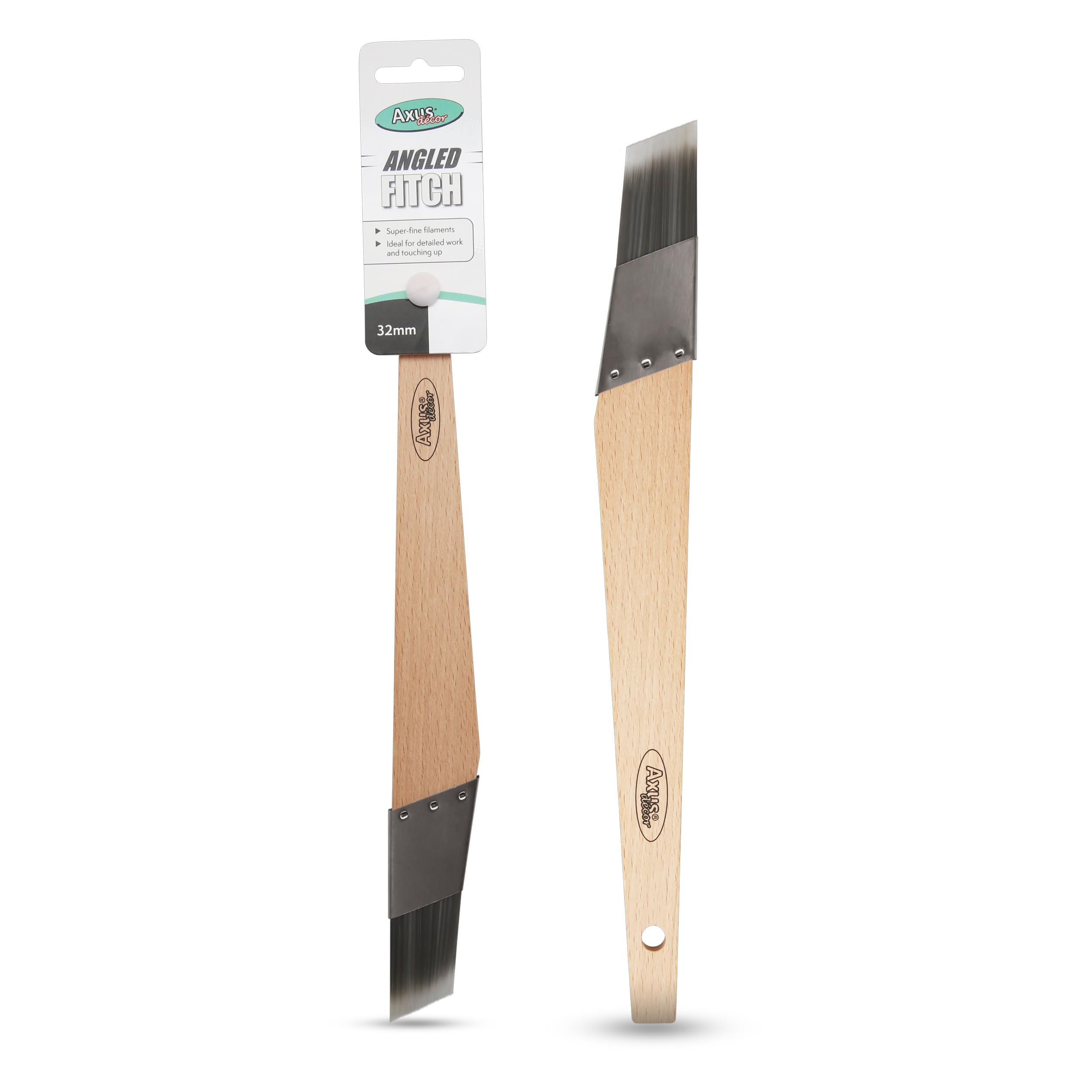 Axus Decor Angled Fitch Paint Brush (Grey Series) - 32mm - For All Paints, Filaments, For Detailed Work & Touching Up, Comfortable Handle, Rust-Resistant Stainless Steel, Grey