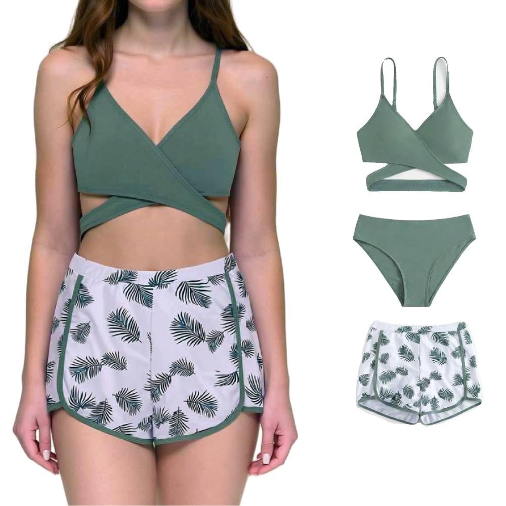 3 PCS Ragazza Bikini Set Costume Da Bagno Teen Costumi Da Bagno con Stampa Copertura Up Gonna Regolabile Spiaggia Costumi Da Bag