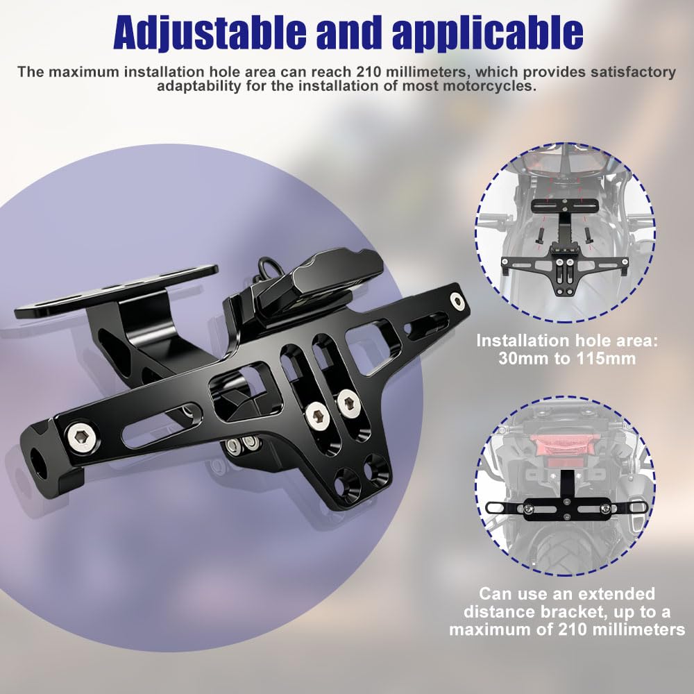 Foreverup Porta Targa Moto, Supporto Per Fanale Posteriore Targa Per Moto, Porta Targa Universale in lega di Alluminio CNC Regolabile per Moto, per la Maggior Parte dei Modelli di Moto più Comuni