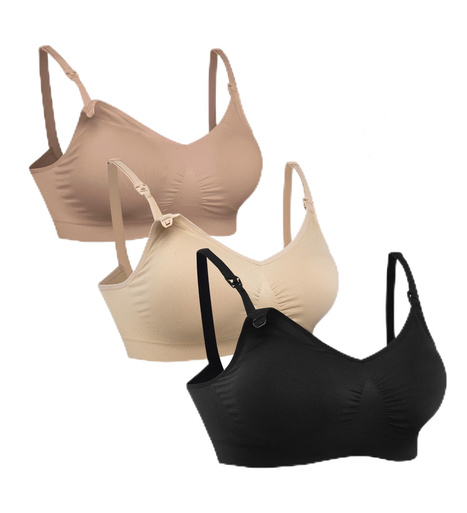 HOFISH 3PACK Full Bust Seamless Nursing Maternity Bras Bralette S-XXL with Extra Bra Extenders &amp; Clips
