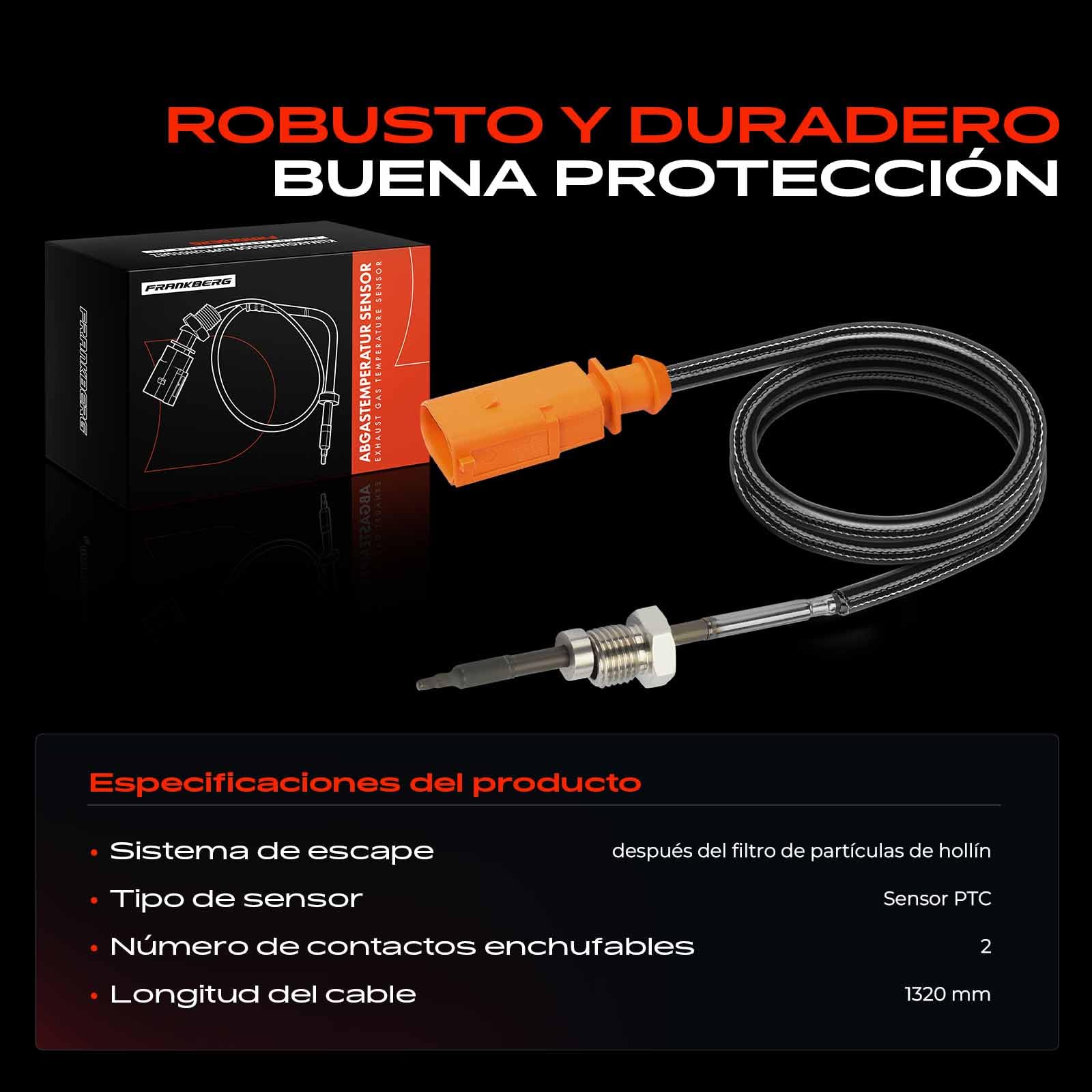 Frankberg Sensor de temperatura de gases de escape después del filtro de partículas de hollín 2 Polos Compatible con Q7 4LB 3.0L 2006-2015 T.o.u.a.r.e.g 7L6 7L7 7LA 3.0L 2004-2010 Replace# 059906088CC
