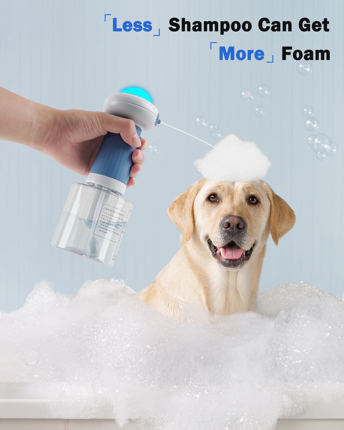 Pulverizador de champú eléctrico para baño de perros y gatos, pulverizador de baño automático con cepillo, dispensador para perros y gatos (azul)