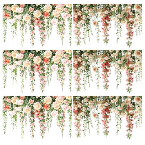 KASESSS 6 Feuilles Stickers Fenetre Fleurs, Électrostatique Sticker Fenetre, Autocollant fenetre Fleurs, Roses Branche Vigne Stickers Vitre, Autocollant Vitre...