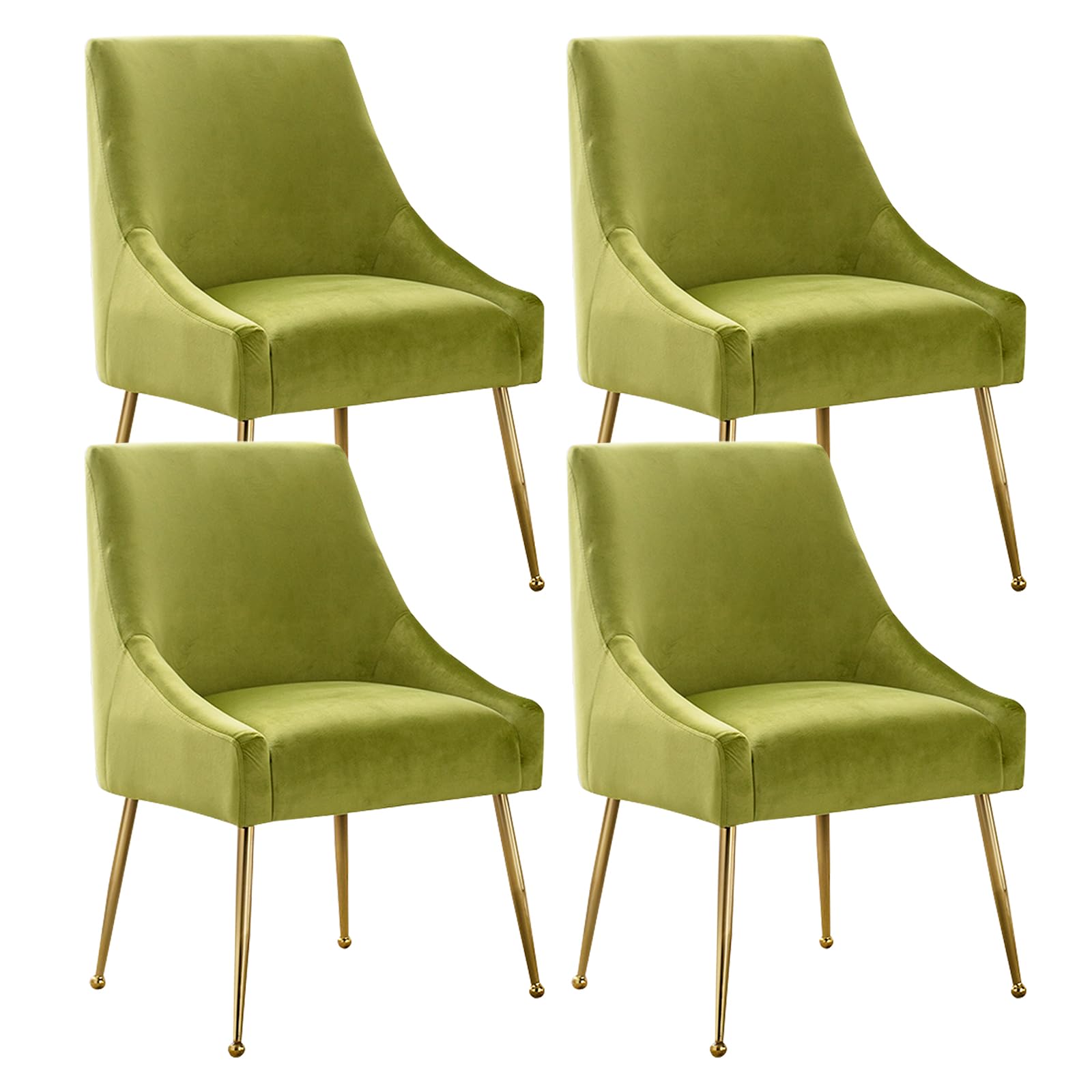 Restworld Velvet Dining Chairs Set of 4, Fabric Dining Room Chairs with Backrest and Polished Gold Metal Legs, Modern Upholstered Vanity Chair for