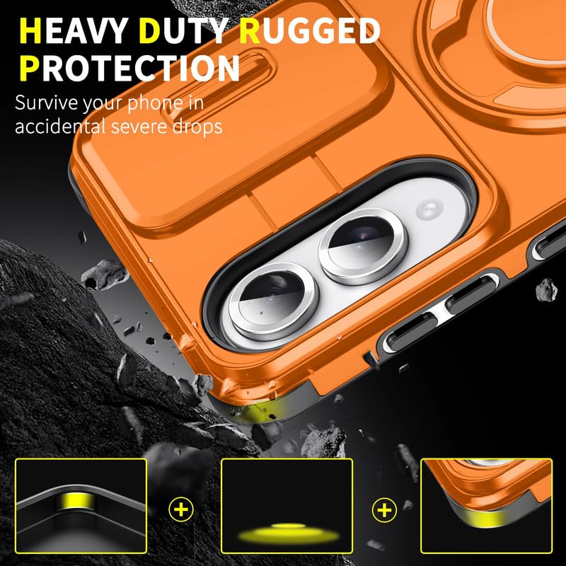 Image of LuxuryKase Shockproof Rugged Case for Samsung Galaxy S25 Edge | Slide Camera Cover | 360 Rotating Ring Kickstand | Military-Grade Protection - Sunset Orange