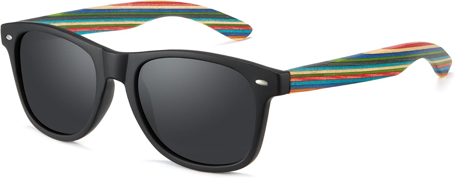 Cyxus Wooden Sunglasses for Men Women Polarized UV Protection Bamboo Frame Mirrored Gift 1109