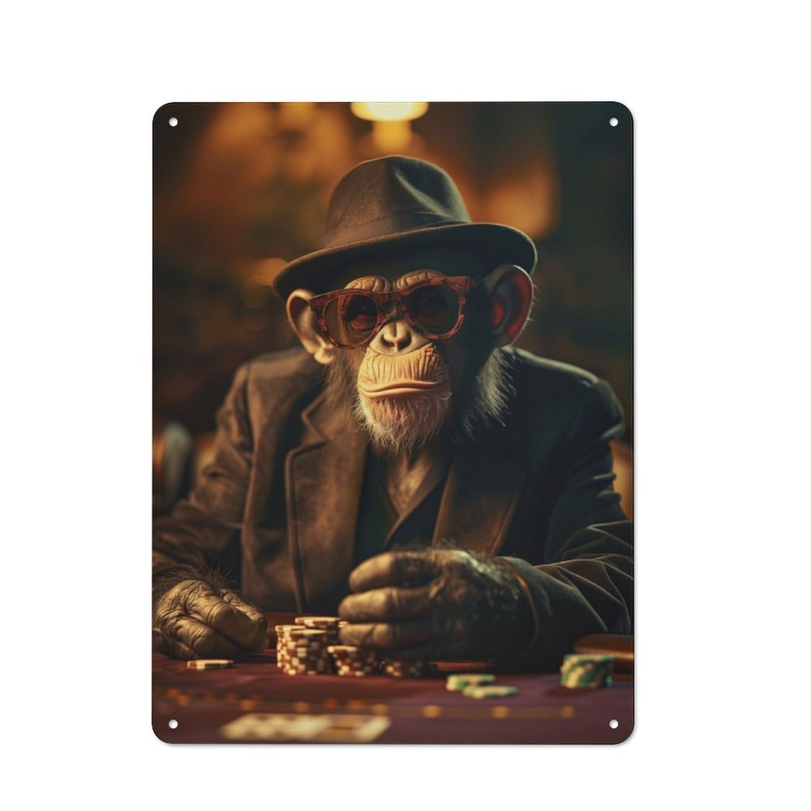 Junmoney Primate Poker Tin Wall Plaque 40X30cm With For Man Cave Or Games Room, A Housewarming Gift For Leisure-Room Decor Enthusiasts