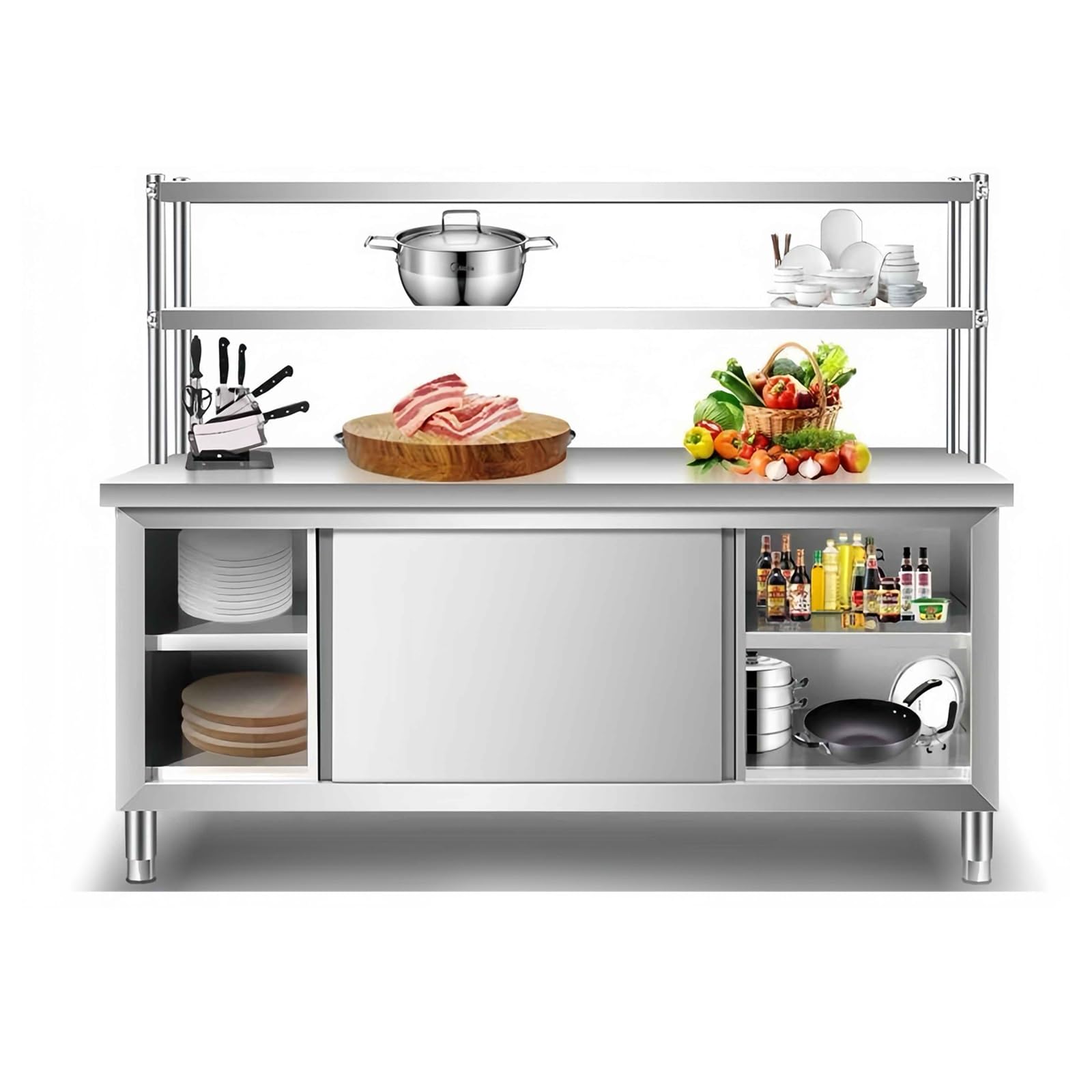 Table de préparation de cuisine avec armoire double porte pour maximiser le rangement